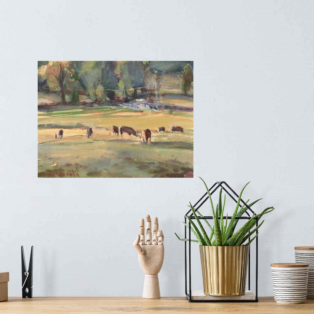 A bohemian room featuring Grazing Cows Watercolor