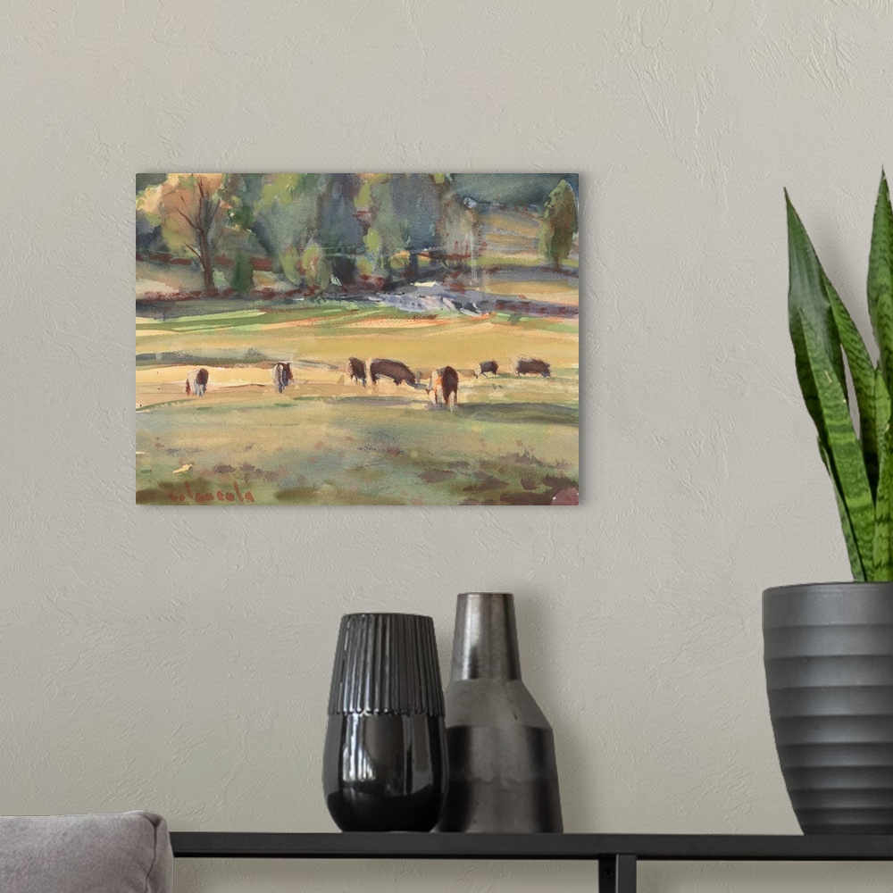 A modern room featuring Grazing Cows Watercolor