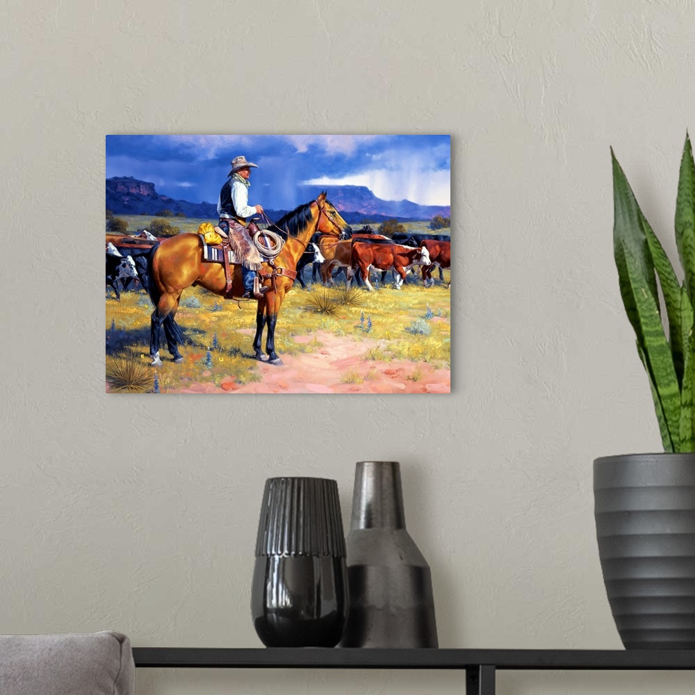 A modern room featuring Great American Cowboy
