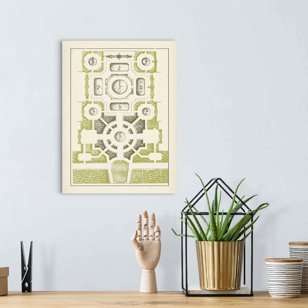 A bohemian room featuring Architectural illustration of a complex hedge maze design.