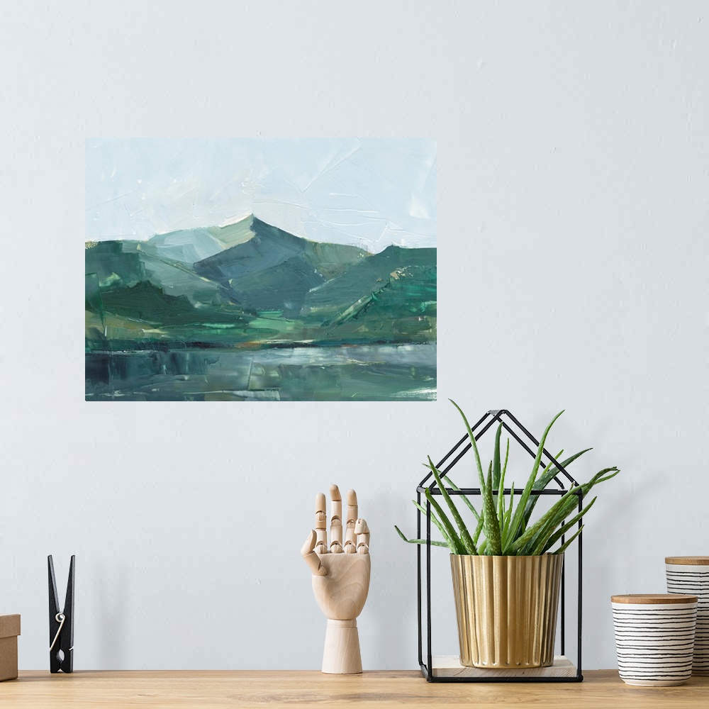 A bohemian room featuring Green Grey Mountains I