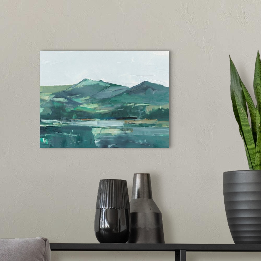 A modern room featuring Green Grey Mountains II
