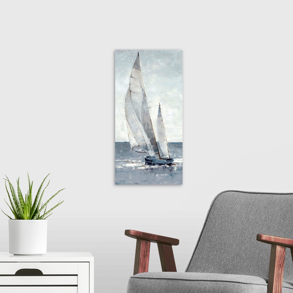 A modern room featuring Sailboats possess a timeless elegance, and this beautiful portrait will add a touch of nautical s...