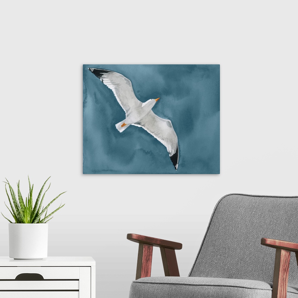 A modern room featuring Gull In A Gale I