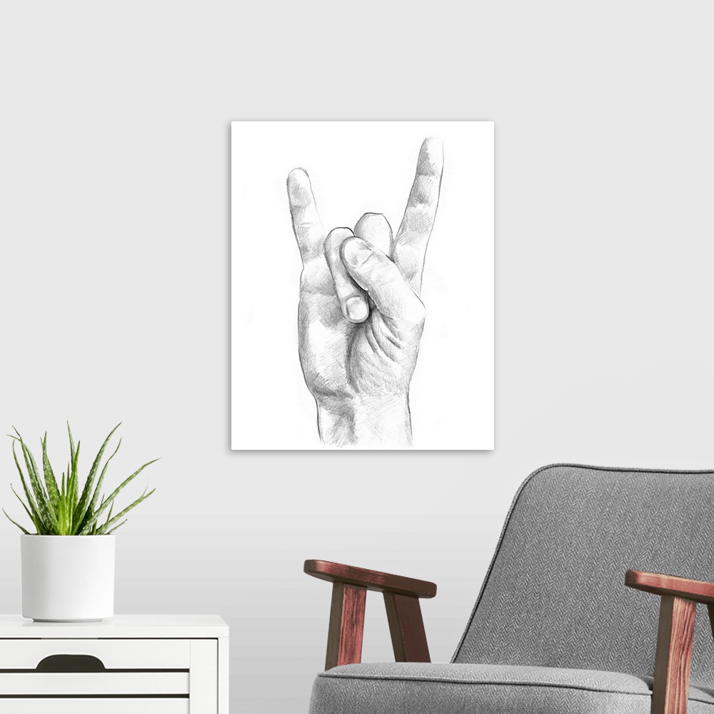 A modern room featuring Hand Signs IV
