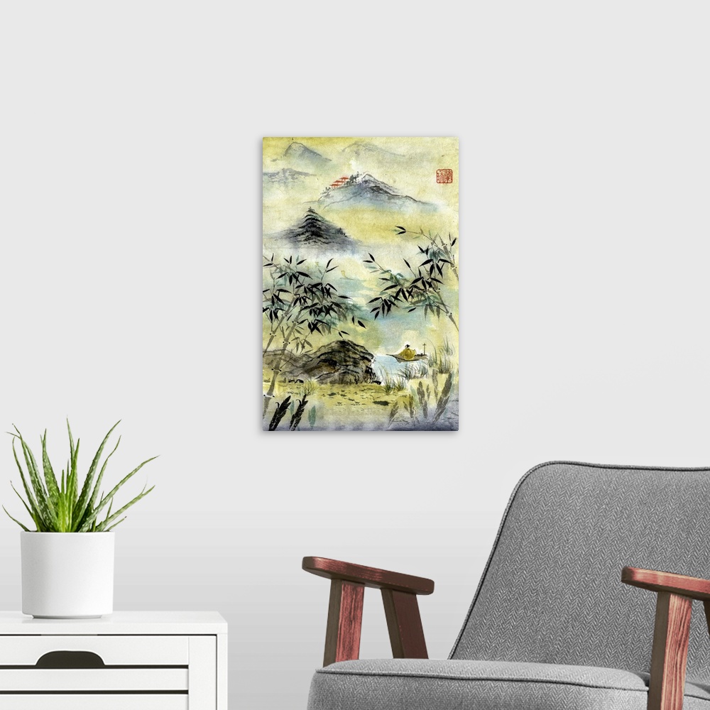 A modern room featuring Having Visited Qui Baishi