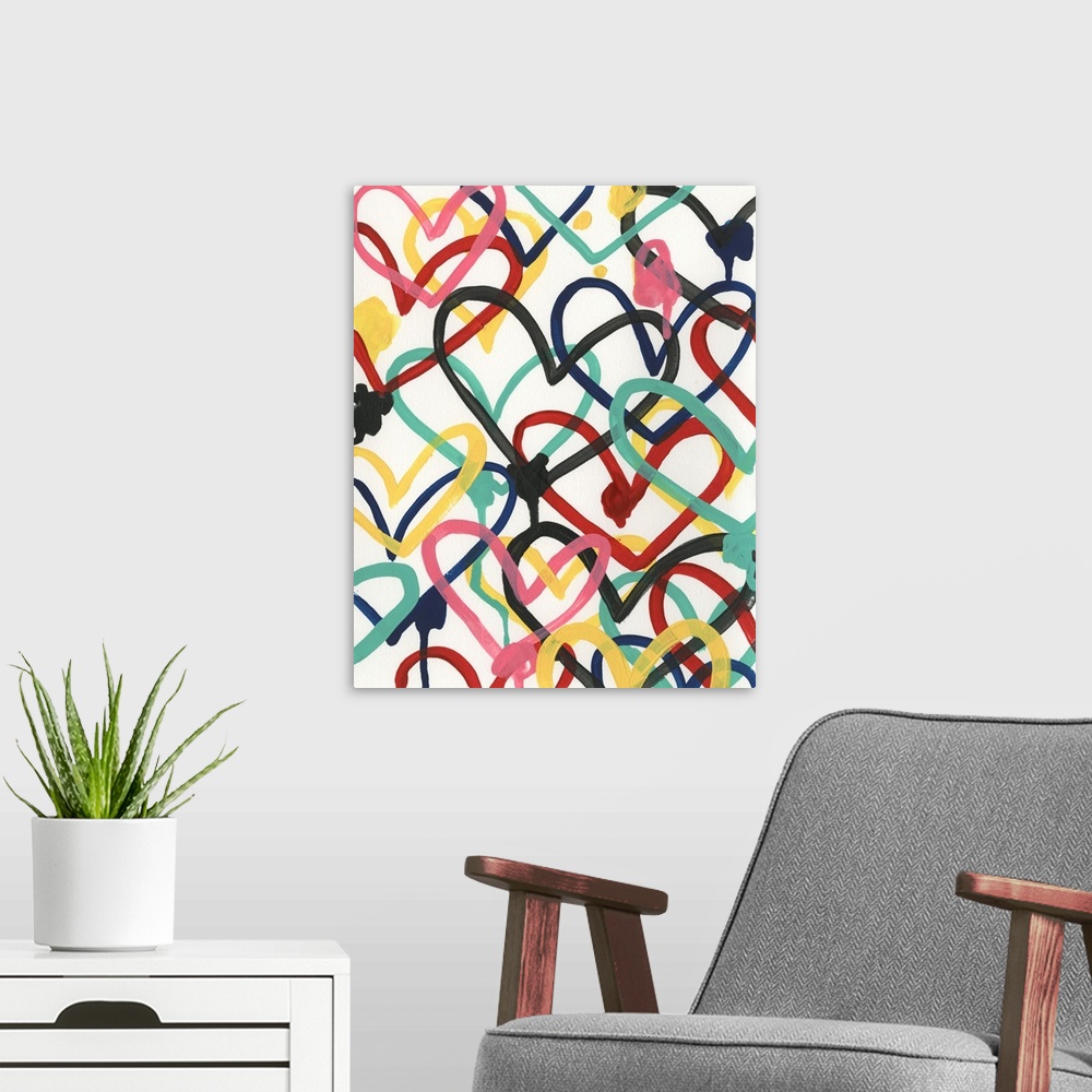 A modern room featuring Heart Scribbles I