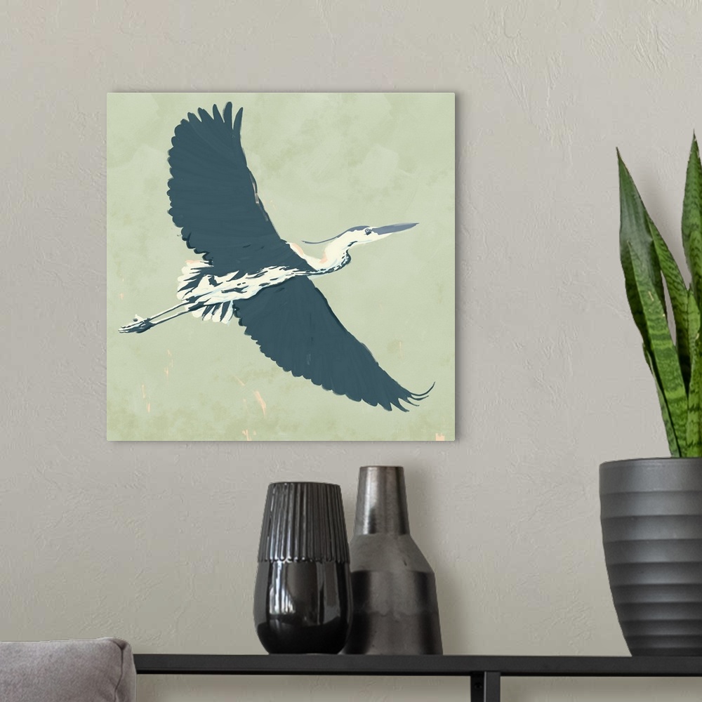 A modern room featuring Heron Flying I