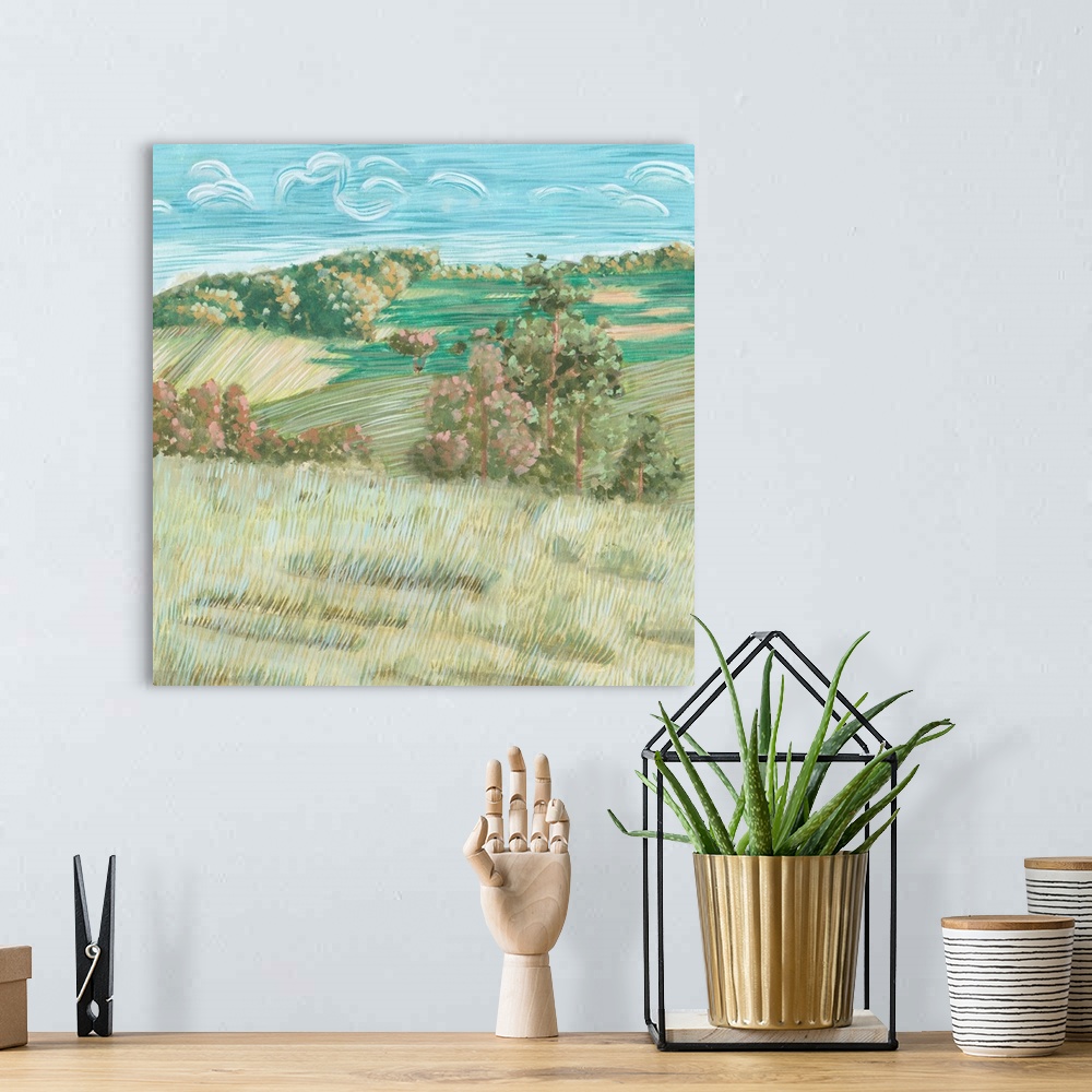 A bohemian room featuring Hill Lines VI