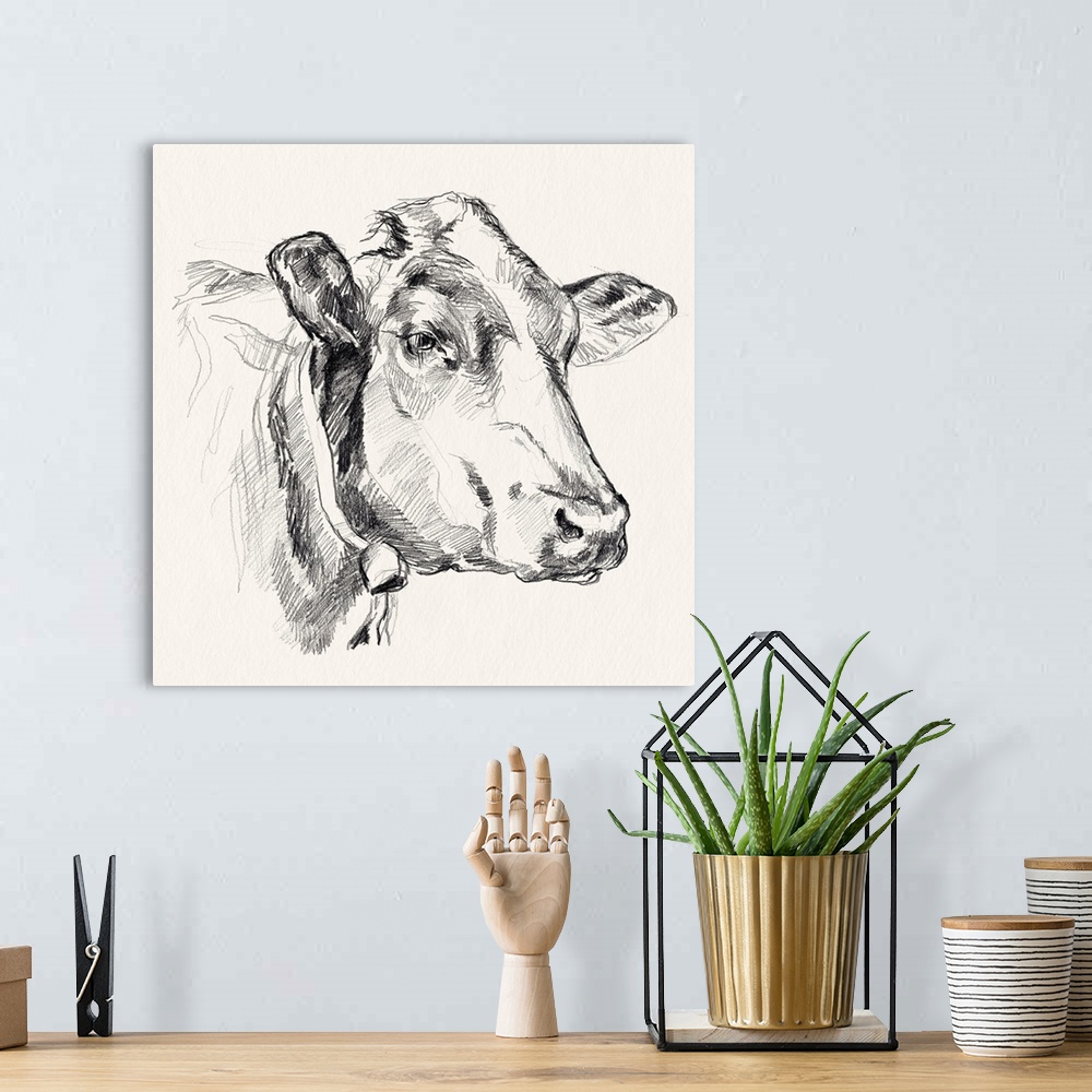 A bohemian room featuring Holstein Portrait Sketch I