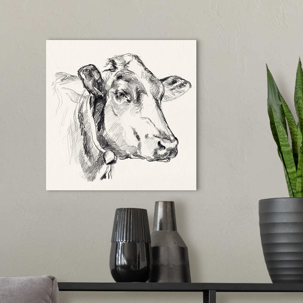A modern room featuring Holstein Portrait Sketch I