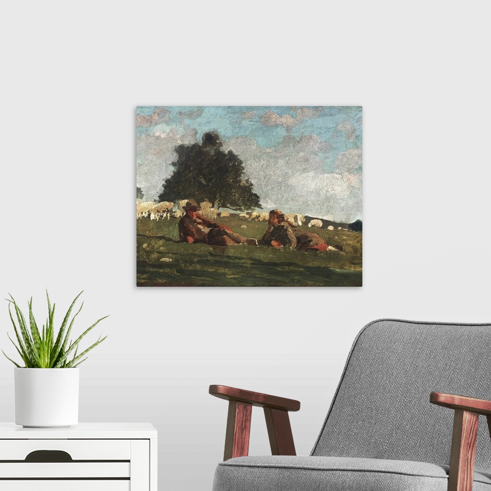 A modern room featuring Homer's Sheep Countryside I