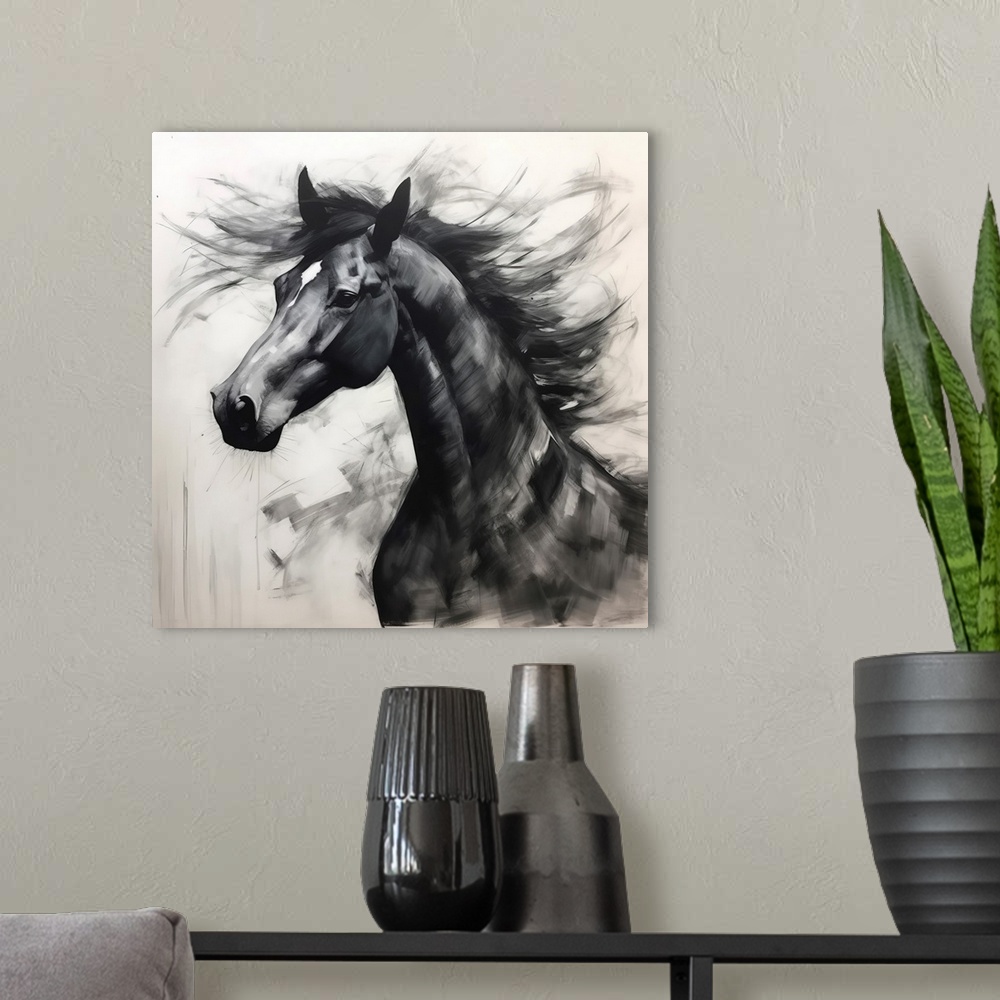 A modern room featuring Horse In Expression III