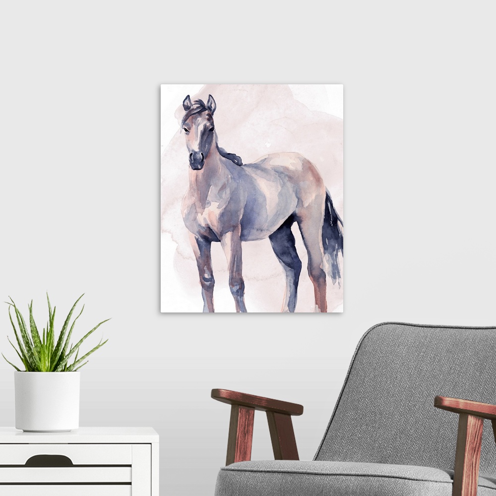 A modern room featuring Horse In Watercolor II