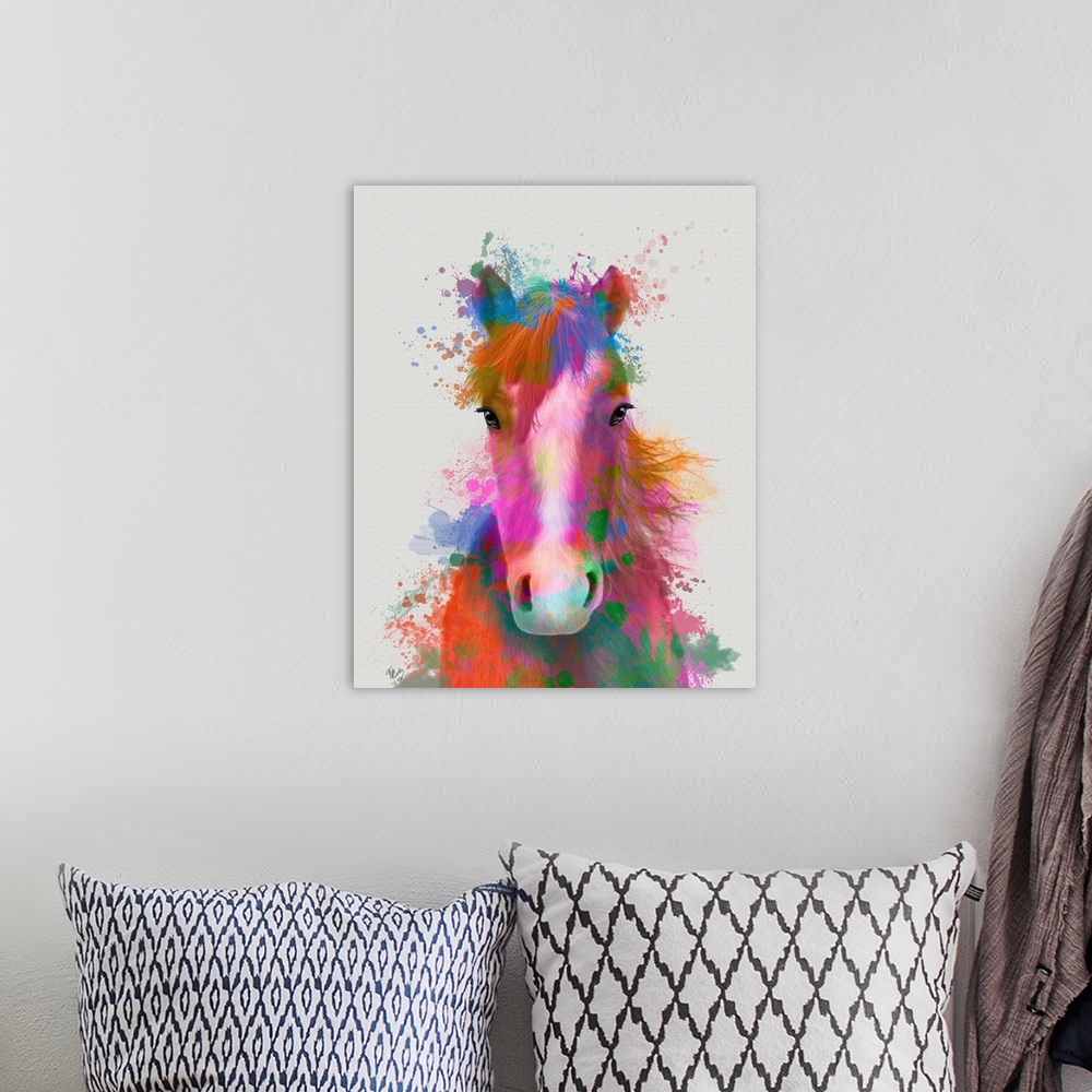 A bohemian room featuring Horse Portrait 2 Rainbow Splash