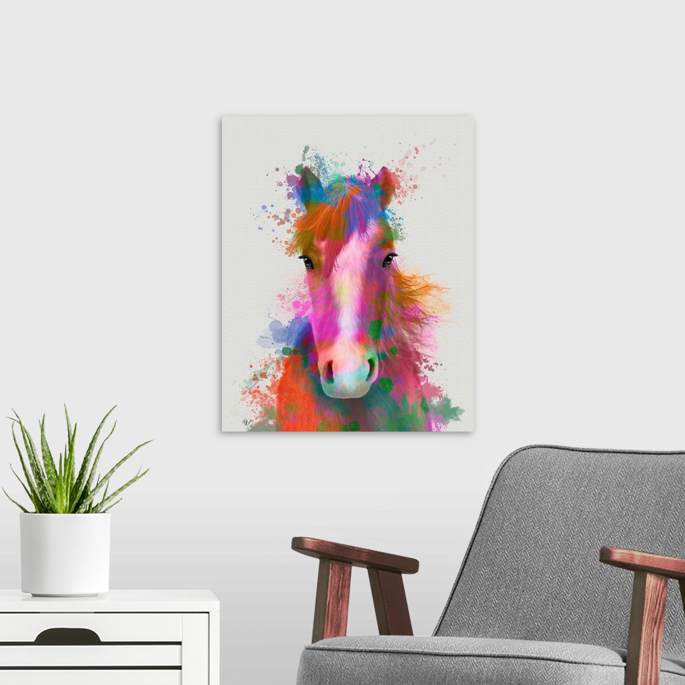 A modern room featuring Horse Portrait 2 Rainbow Splash