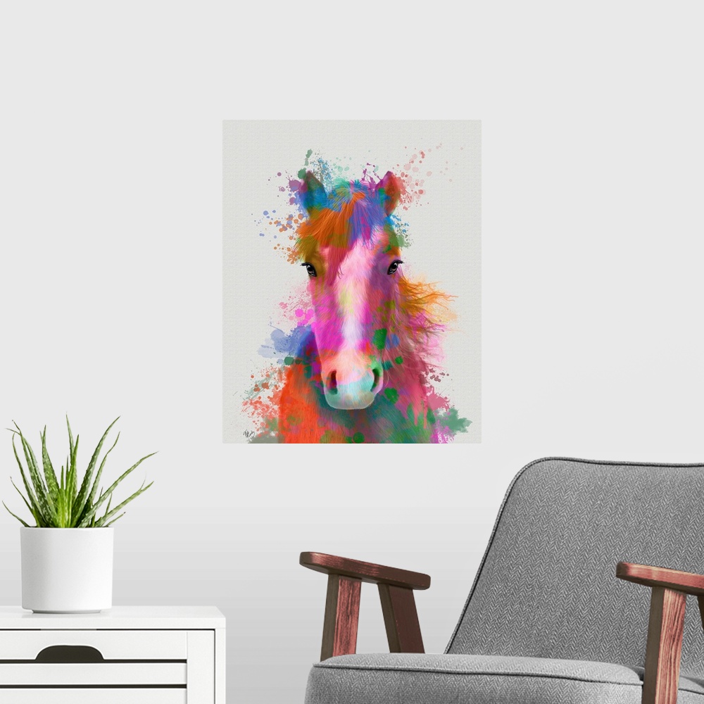 A modern room featuring Horse Portrait 2 Rainbow Splash