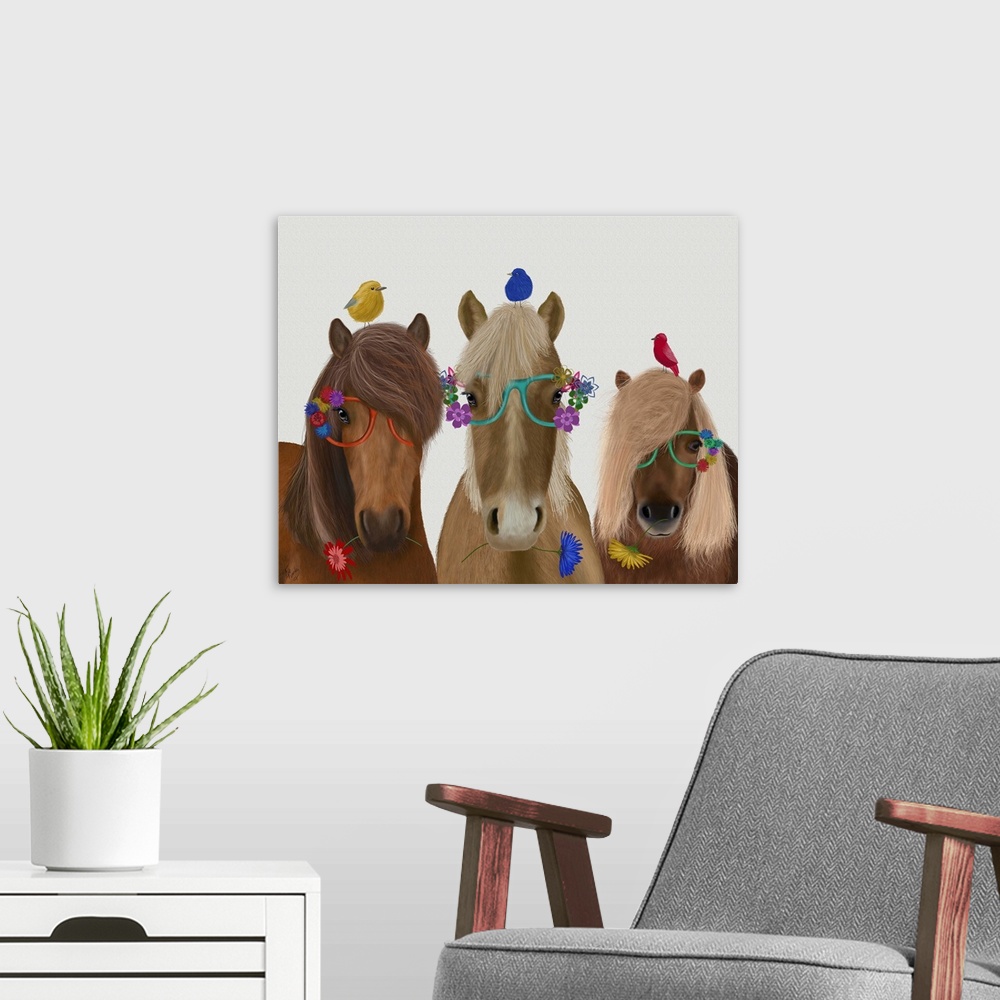 A modern room featuring Horse Trio with Flower Glasses
