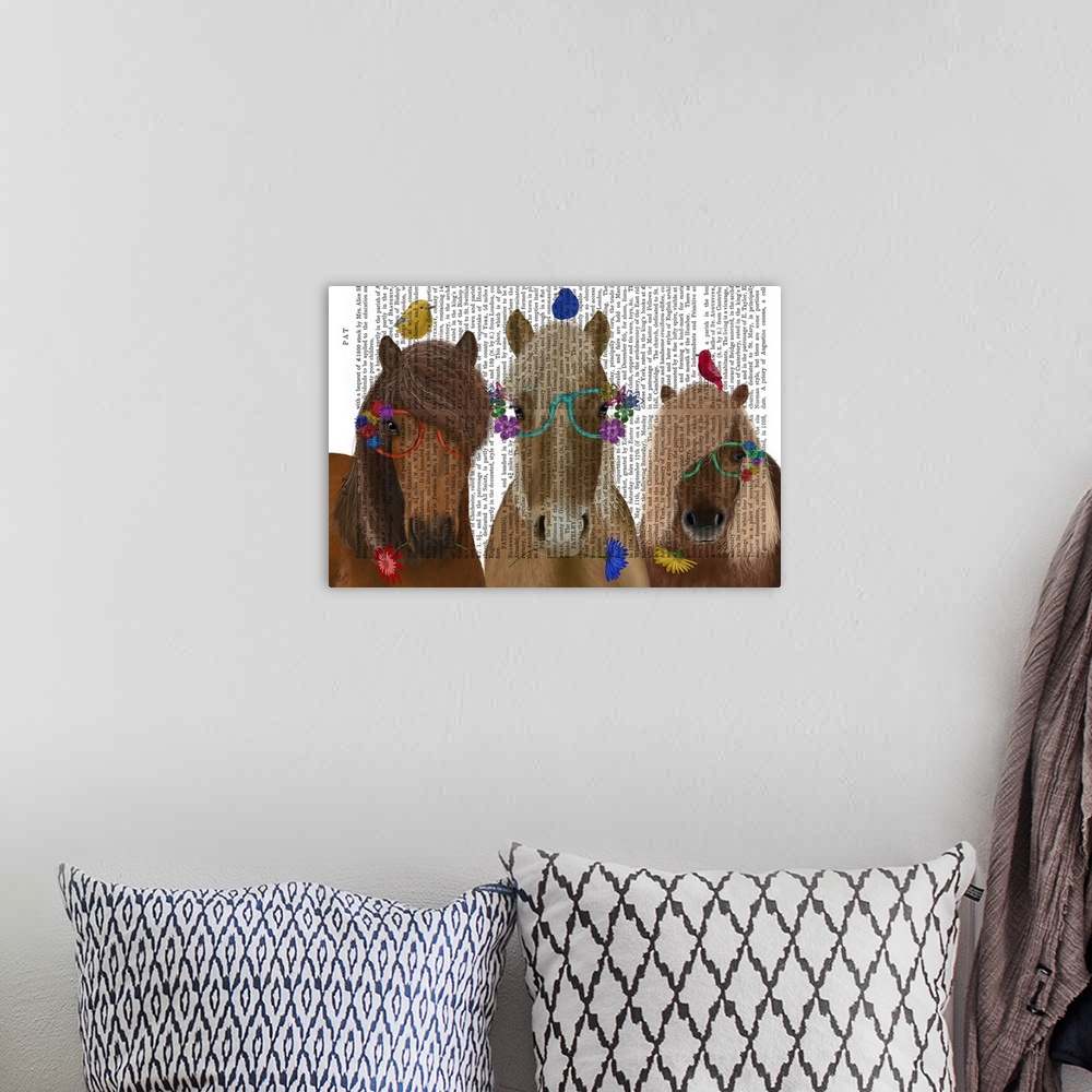 A bohemian room featuring Horse Trio with Flower Glasses