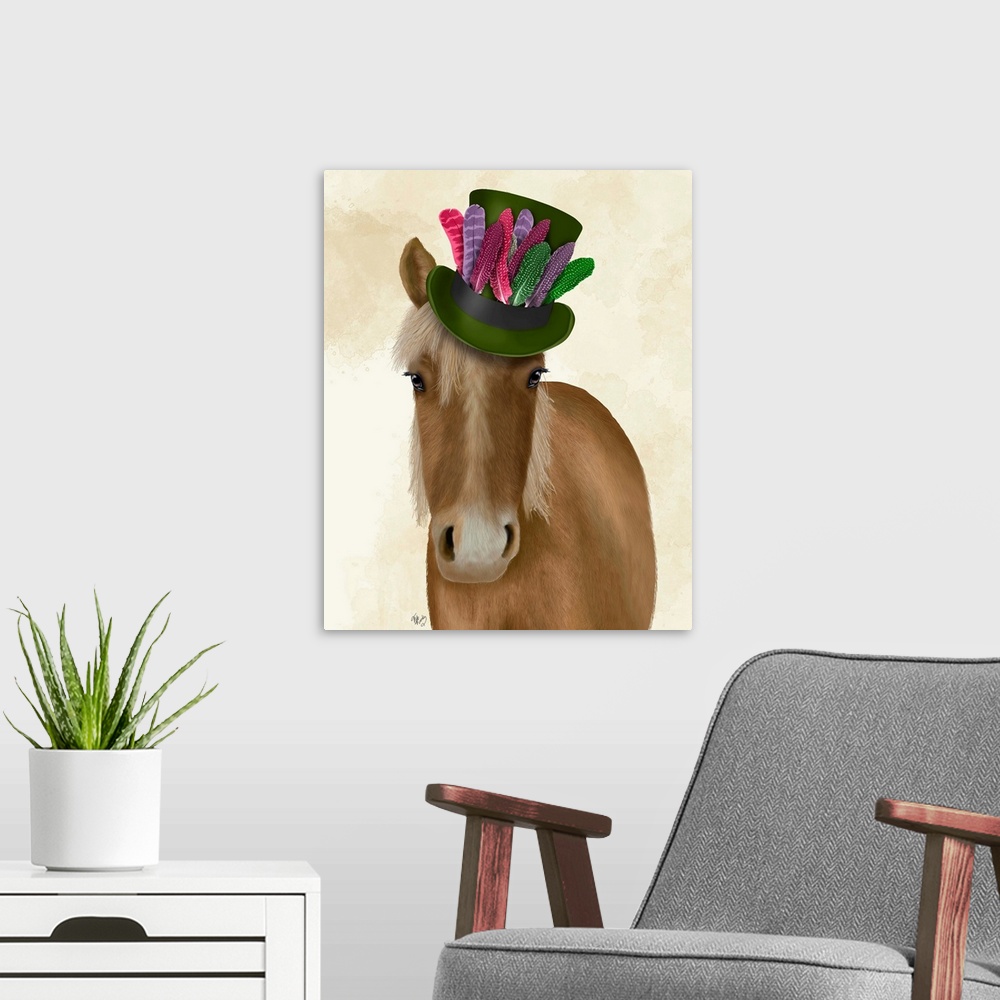 A modern room featuring Horse with Feather Hat