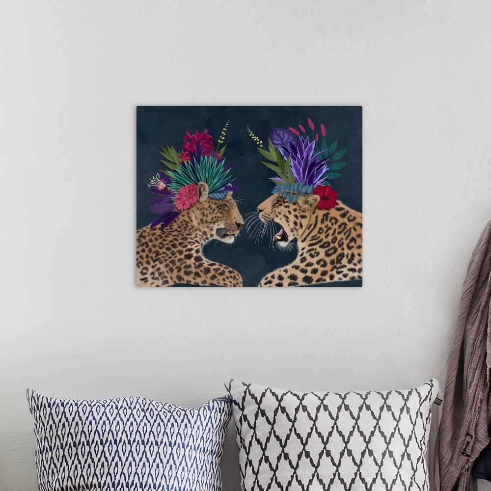 A bohemian room featuring Hot House Leopards, Pair, Dark