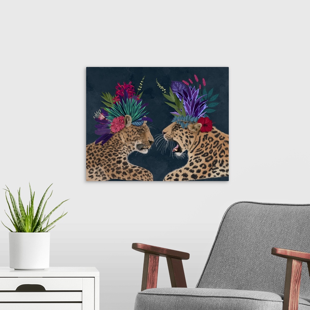 A modern room featuring Hot House Leopards, Pair, Dark