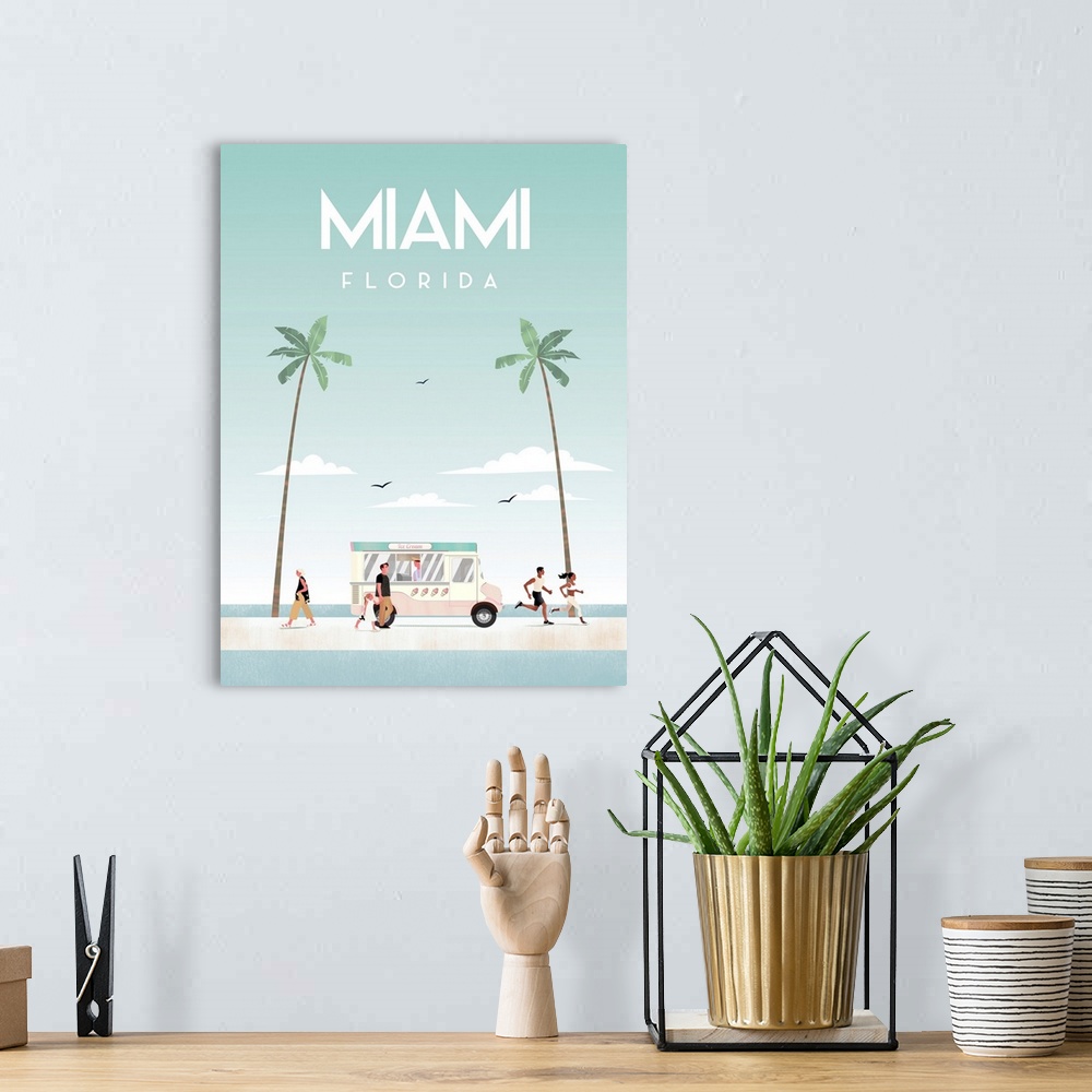 A bohemian room featuring Illustrated Miami Beach I