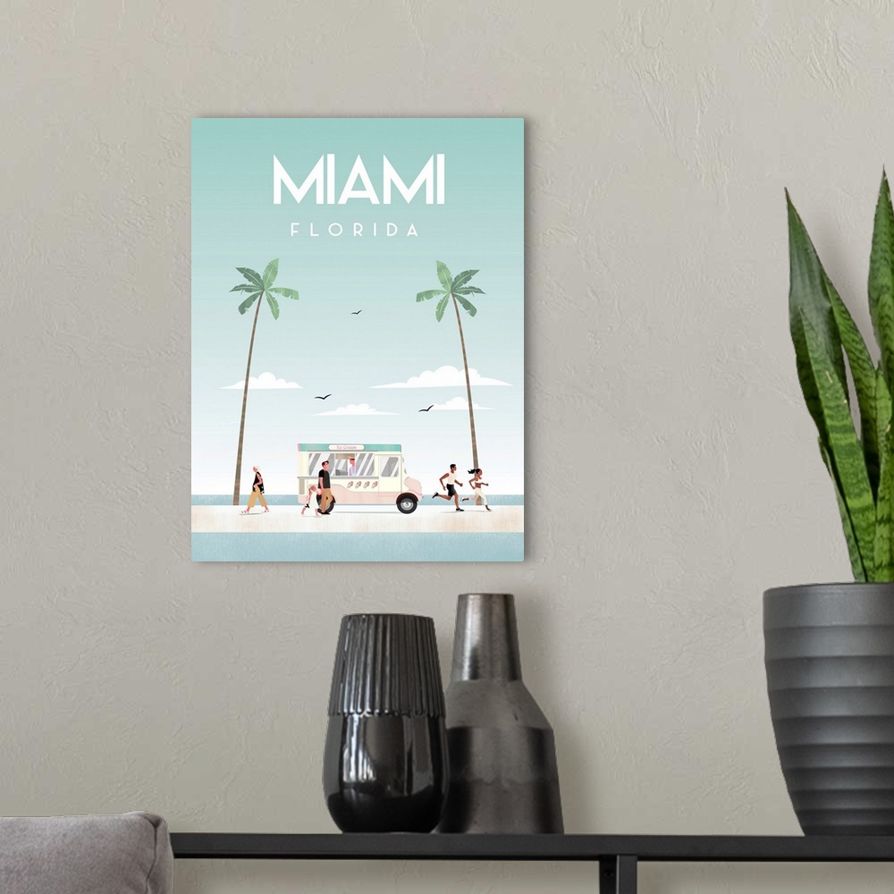 A modern room featuring Illustrated Miami Beach I