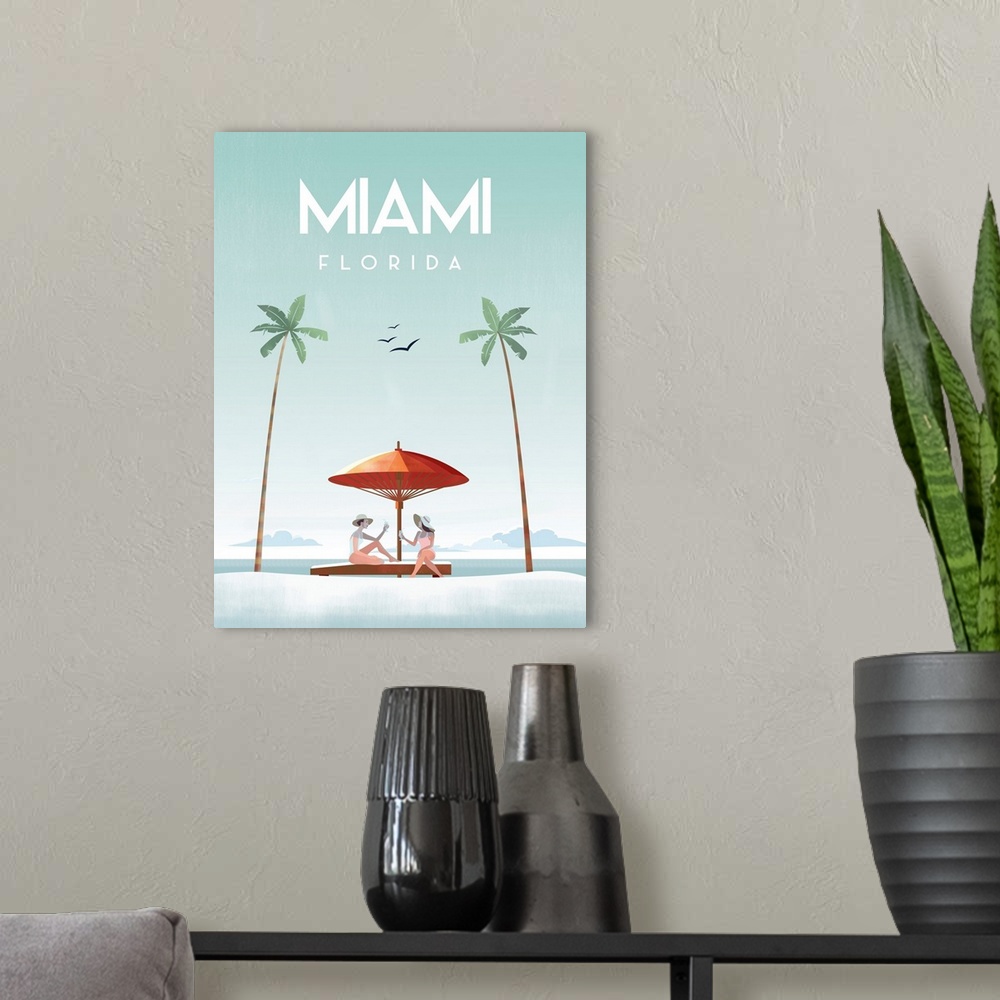 A modern room featuring Illustrated Miami Beach II