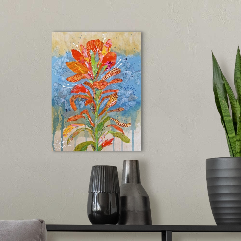 A modern room featuring Indian Paintbrush Collage I