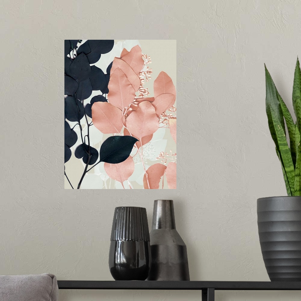 A modern room featuring Indigo and Blush Leaves II