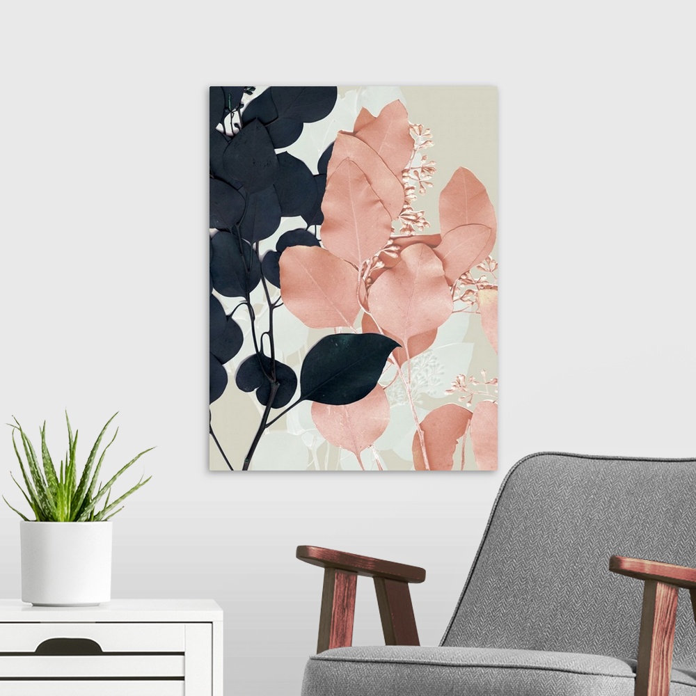 A modern room featuring Indigo and Blush Leaves II