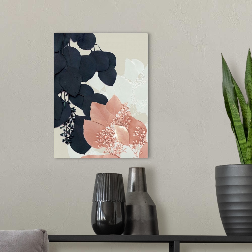A modern room featuring Indigo and Blush Leaves III