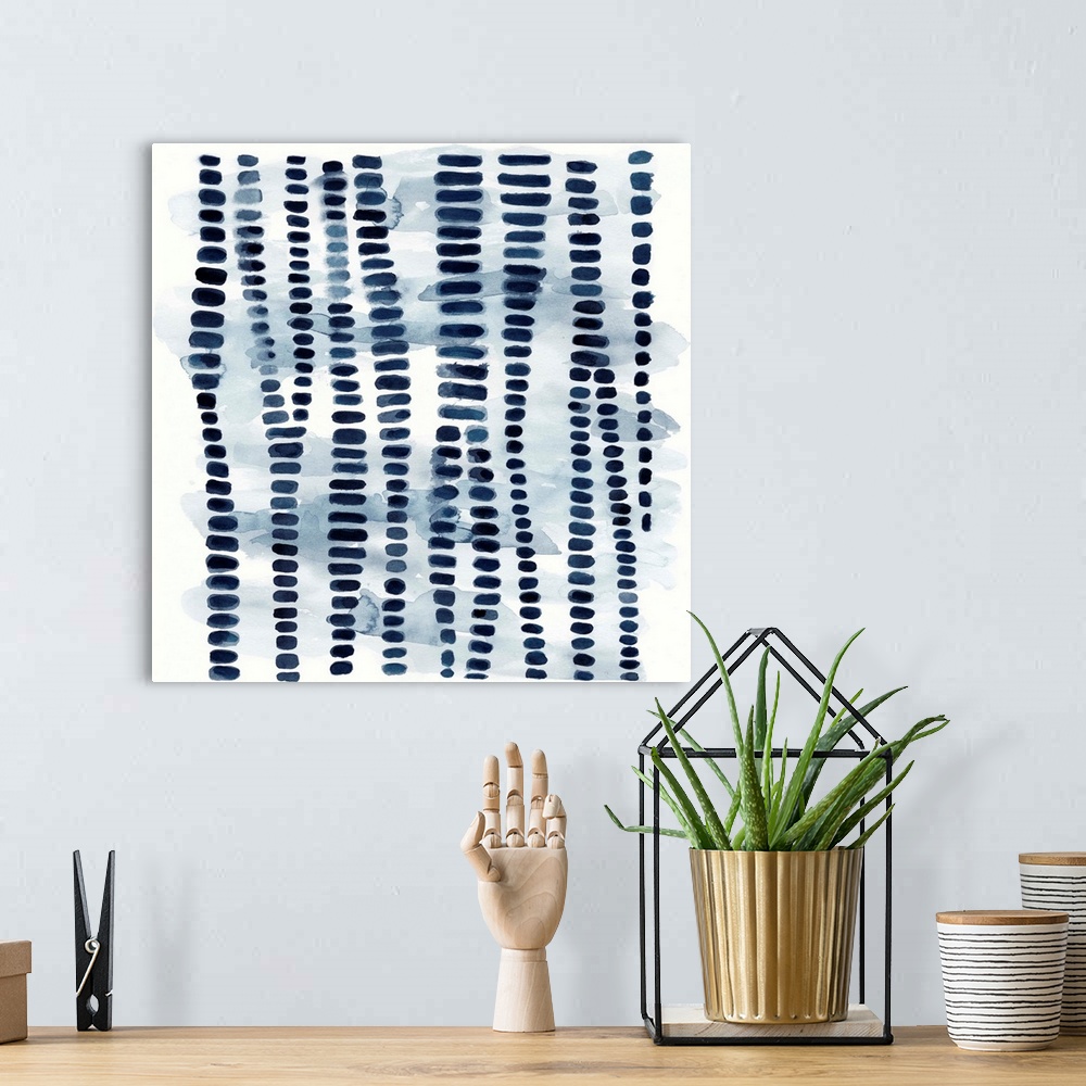 A bohemian room featuring Square Shibori pattern in navy blue and white.