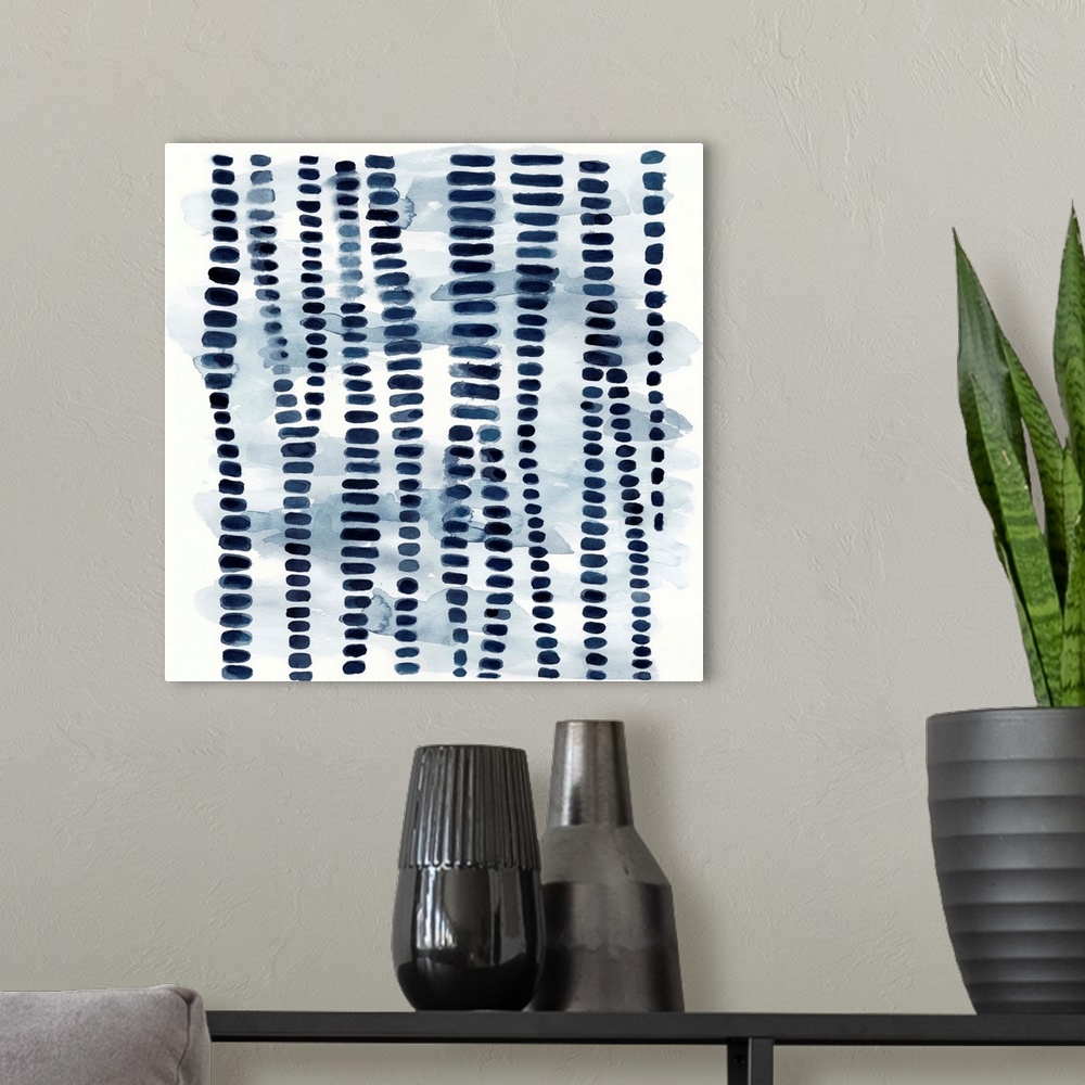 A modern room featuring Square Shibori pattern in navy blue and white.