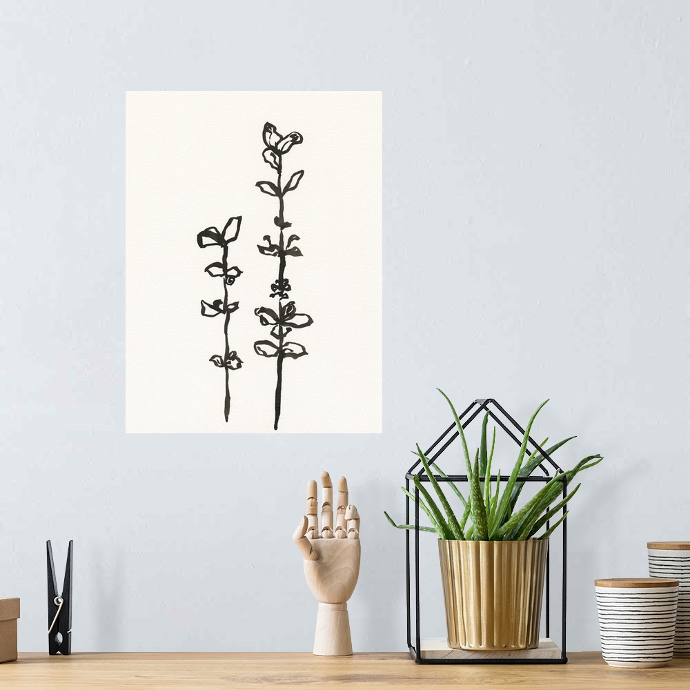 A bohemian room featuring Ink Botanical Sketch VIII