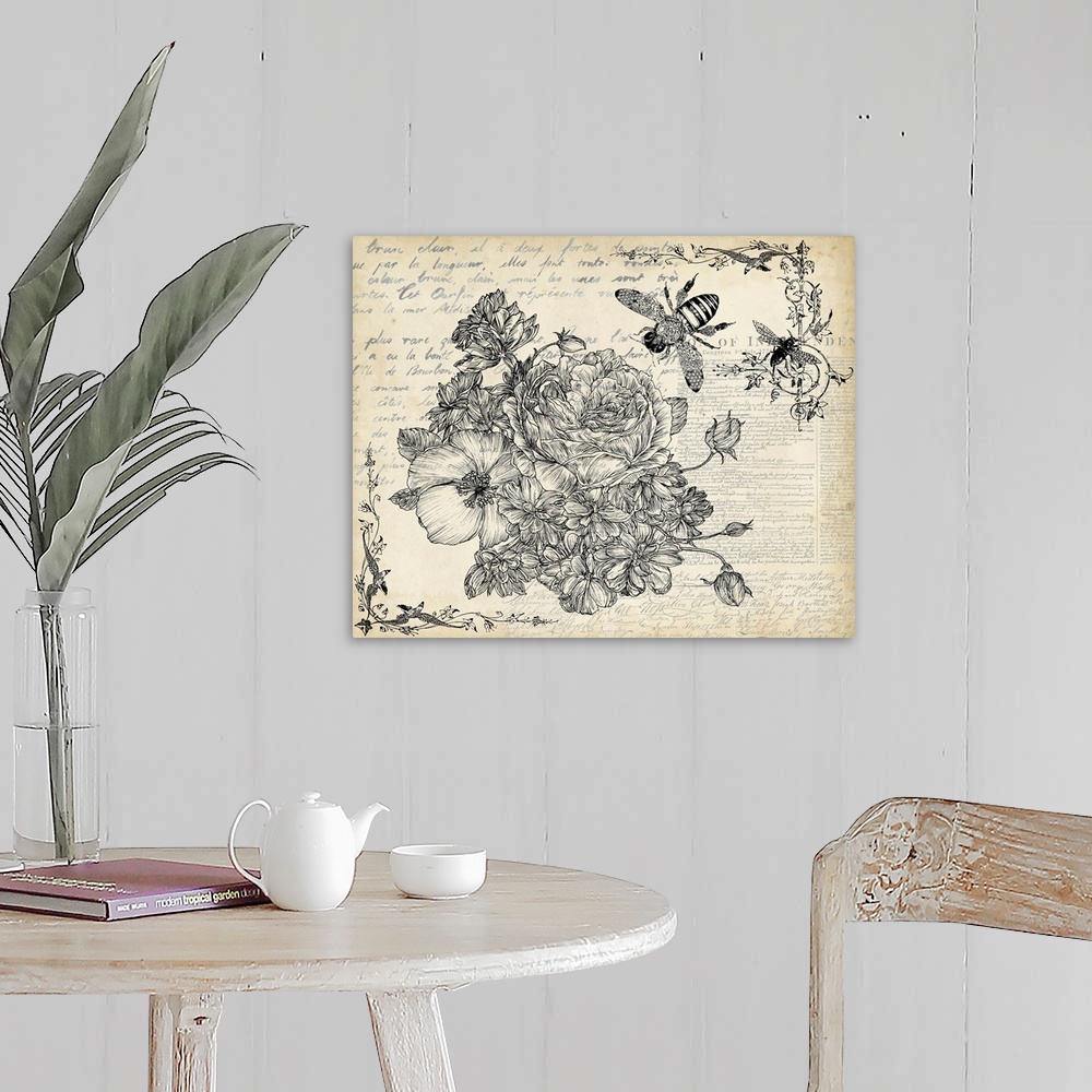 A farmhouse room featuring Ink Flowers II