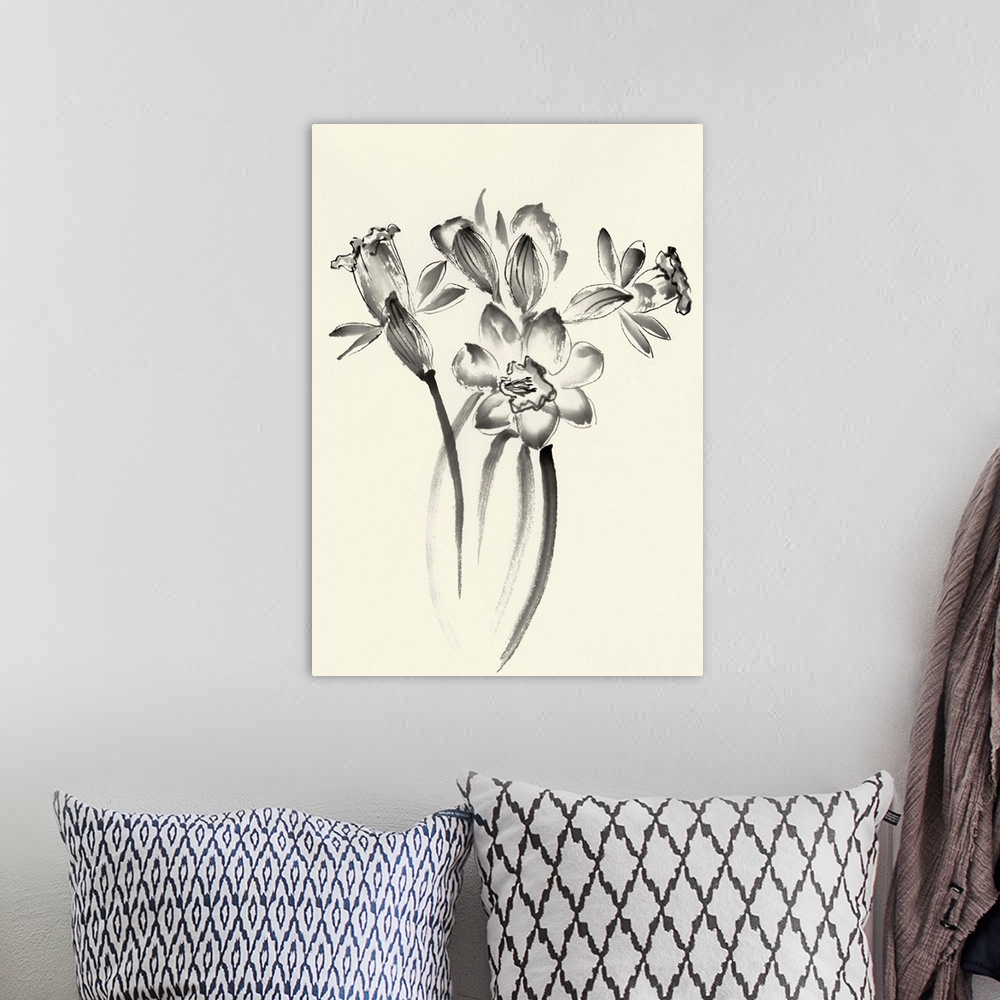 A bohemian room featuring Ink Wash Floral I - Daffodils