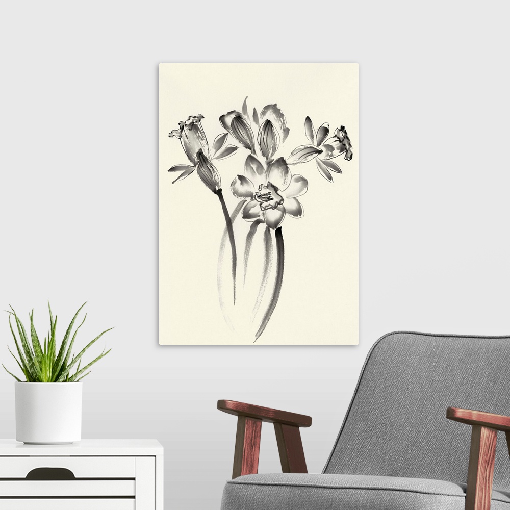 A modern room featuring Ink Wash Floral I - Daffodils