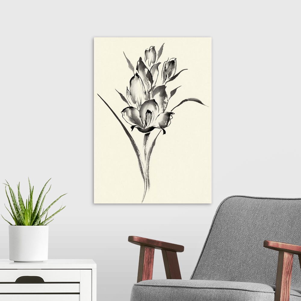 A modern room featuring Ink Wash Floral II - Gladiolus