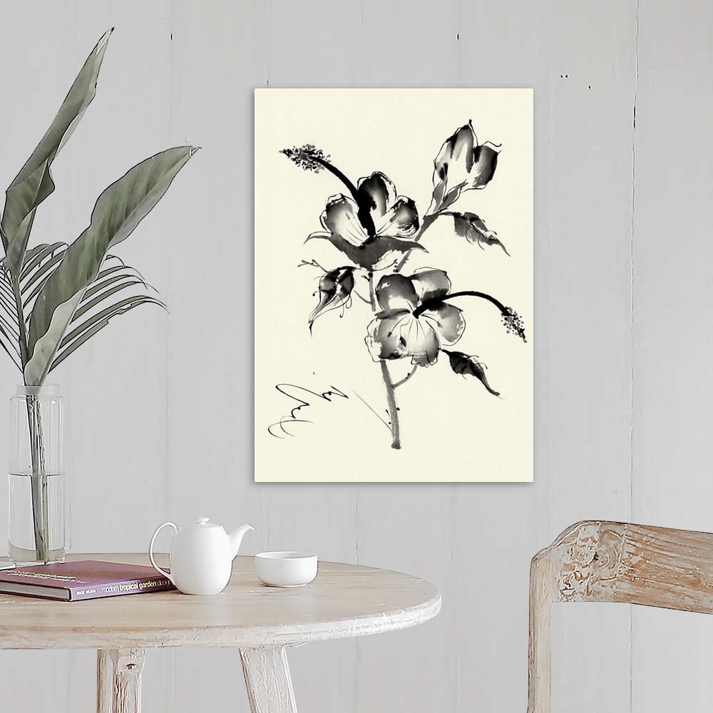 A farmhouse room featuring Ink Wash Floral III - Hibiscus