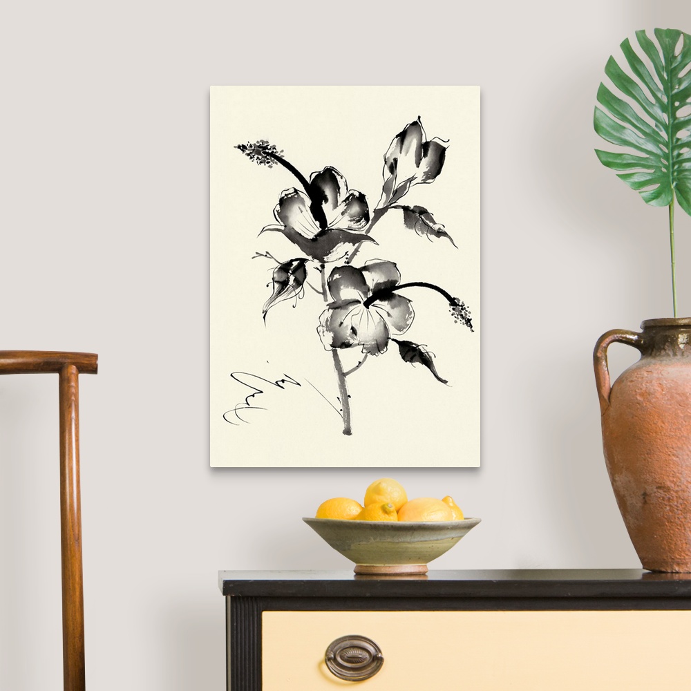 A traditional room featuring Ink Wash Floral III - Hibiscus