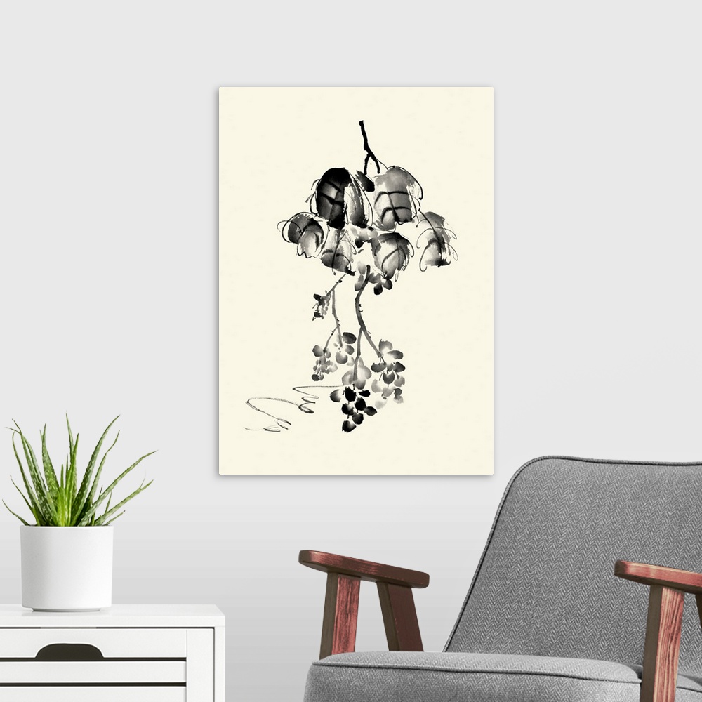 A modern room featuring Ink Wash Floral V - Grapes