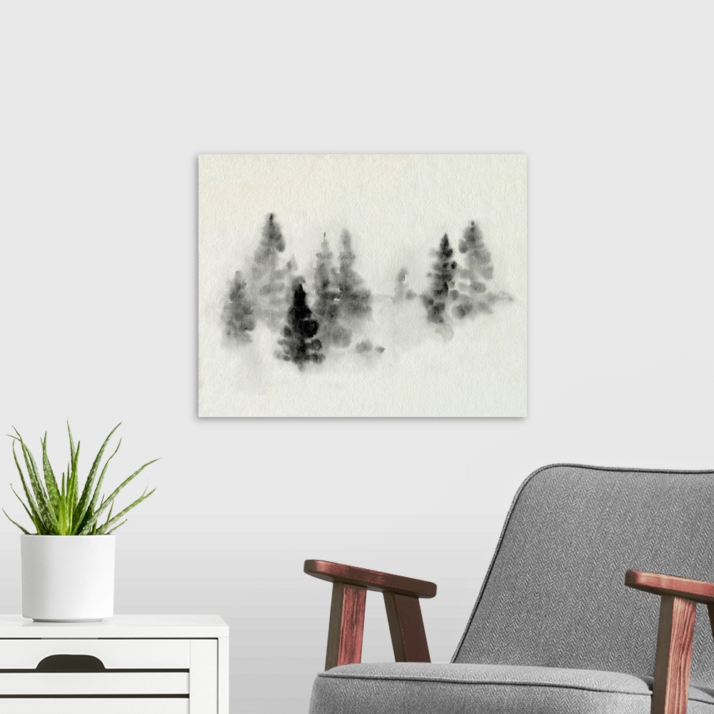 A modern room featuring Inked Pine Forest III