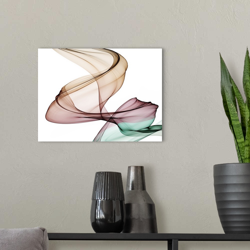 A modern room featuring In this photo, ribbons of color flow over a white background to illustrate the beauty of the unkn...