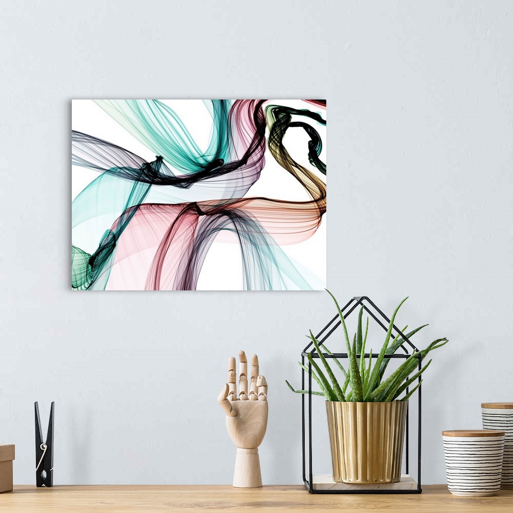 A bohemian room featuring In this photo, ribbons of color flow over a white background to illustrate the beauty of the unkn...