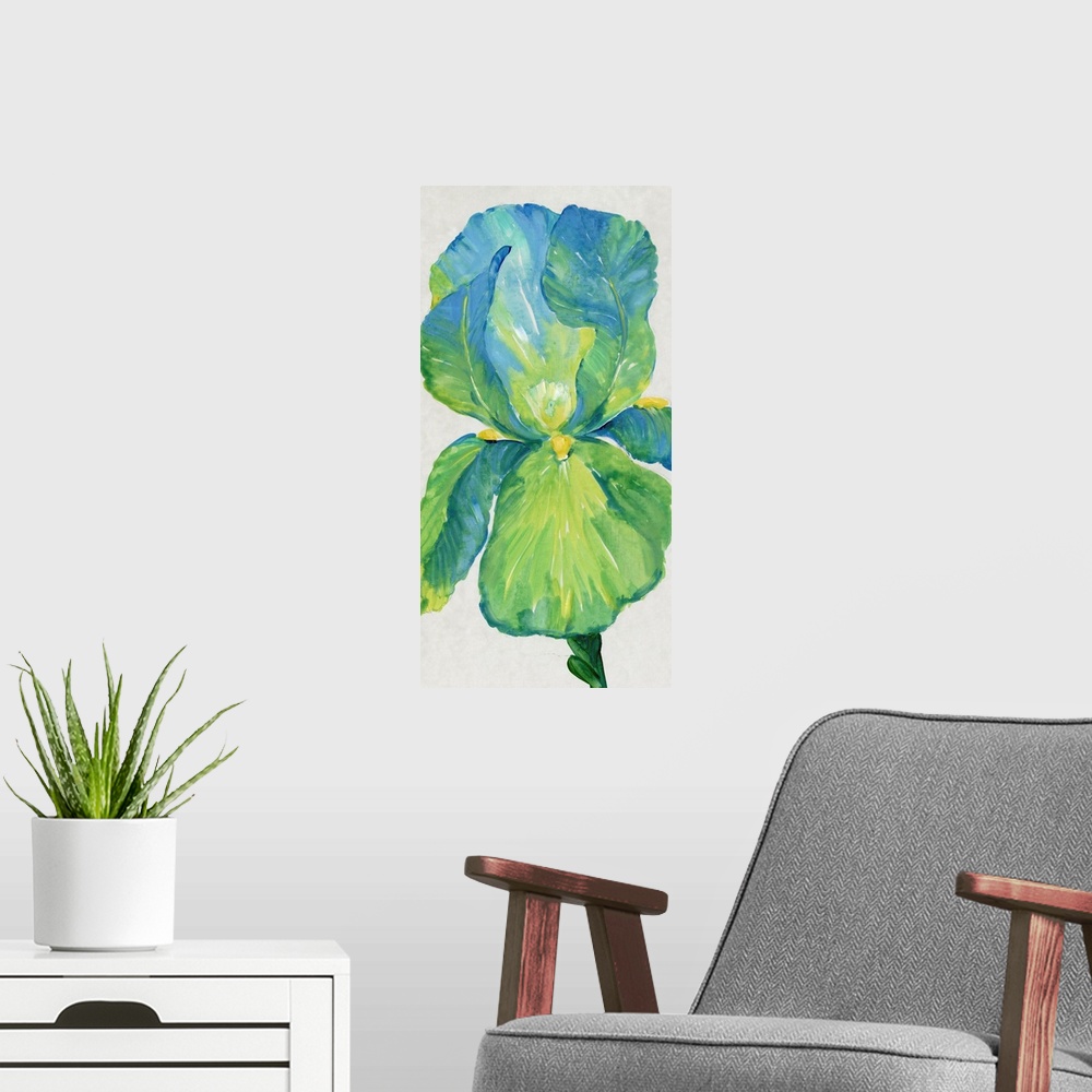 A modern room featuring Iris Bloom In Green I