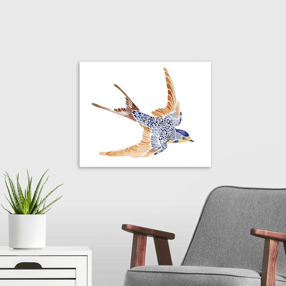 A modern room featuring Jeweled Barn Swallow I