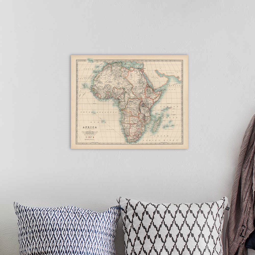 A bohemian room featuring Vintage map of the continent of Africa.