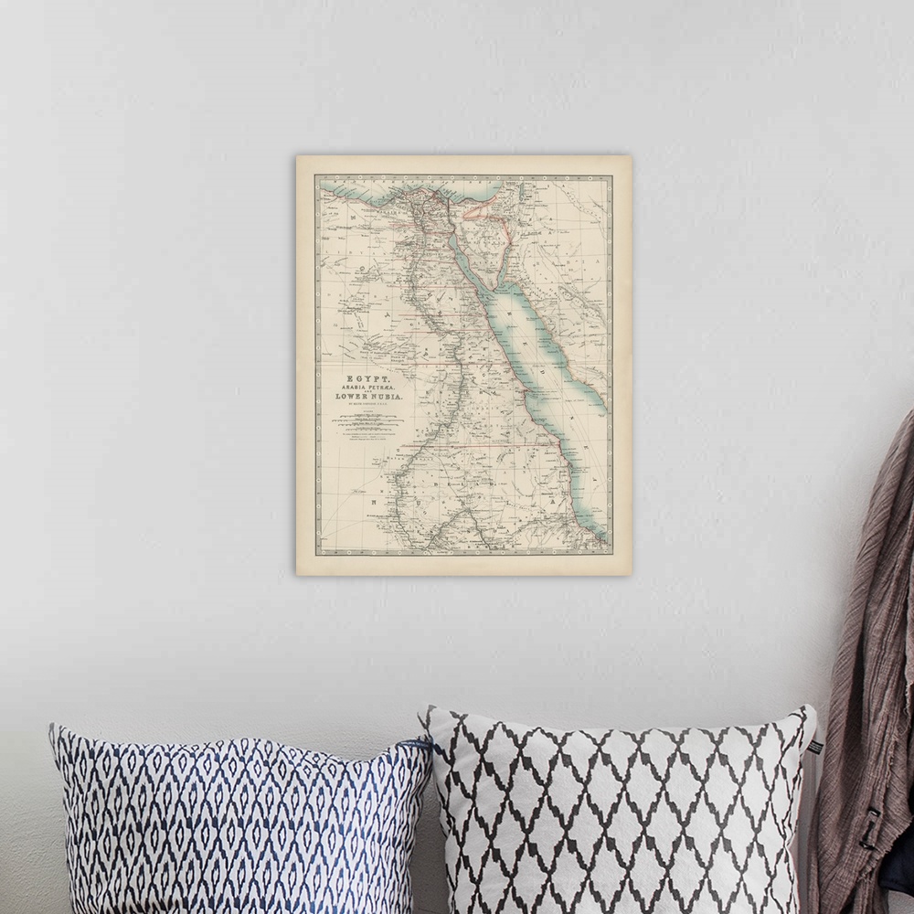 A bohemian room featuring Vintage map of the country of Egypt.